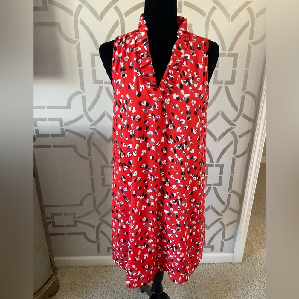 Red Sleeveless Dress with Abstract Print Size Medium